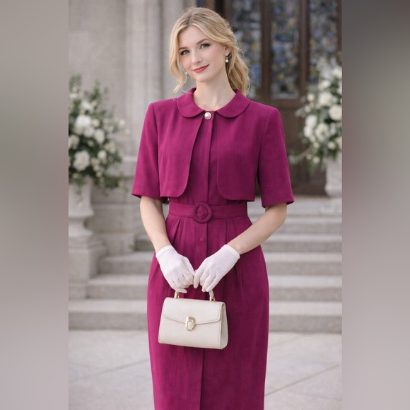 Vintage Dresses & Skirts - VTG Silk Dress Pink w/ Belt